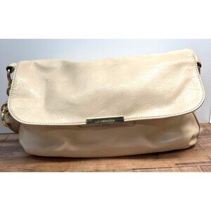 Liz Claiborne Cream Leather Shoulder Bag With Chain Strap & Front Flap Closure